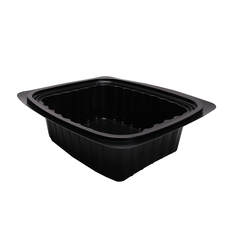 Caja de comida rápida cuadrada y negra con tapa BOPS